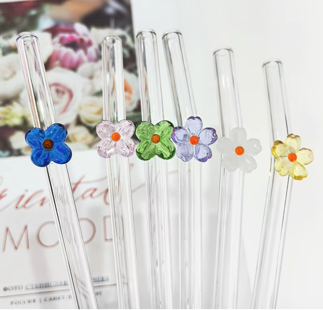 Flower Glass Straws - Available in 3 colours