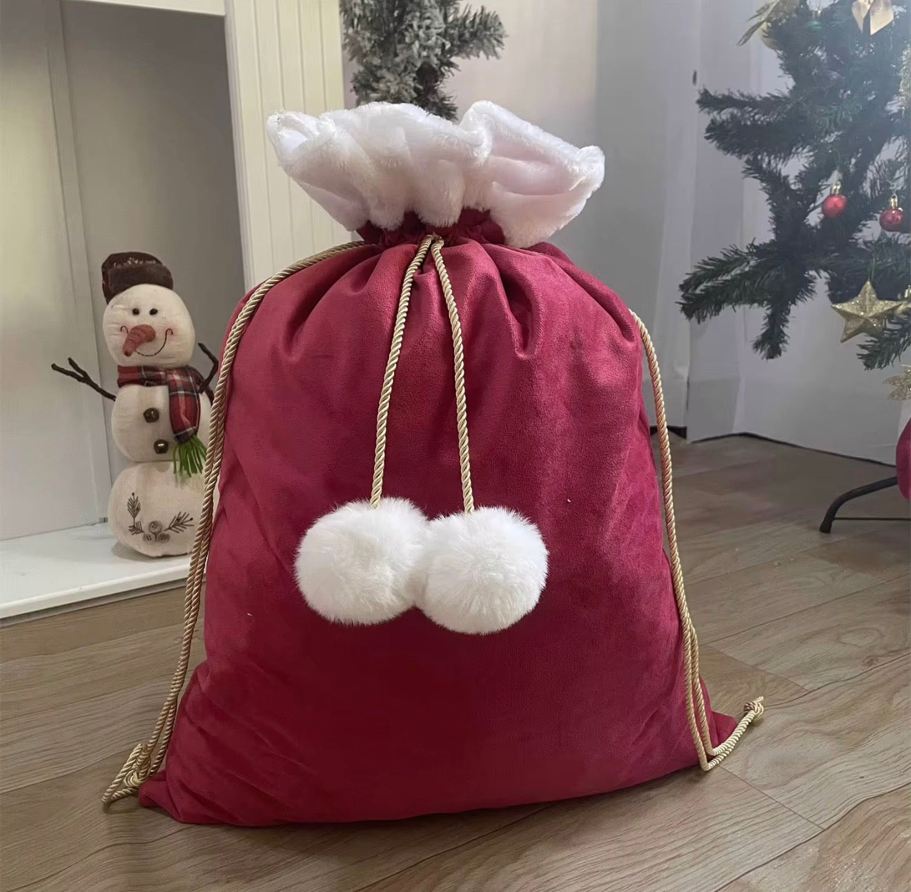 Velvet Blank Santa Sack with Fluffy Pom Pom