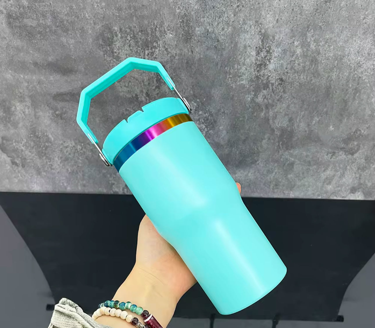 20oz Kids Drink Bottle with Top Flip Handle - Rainbow Plated