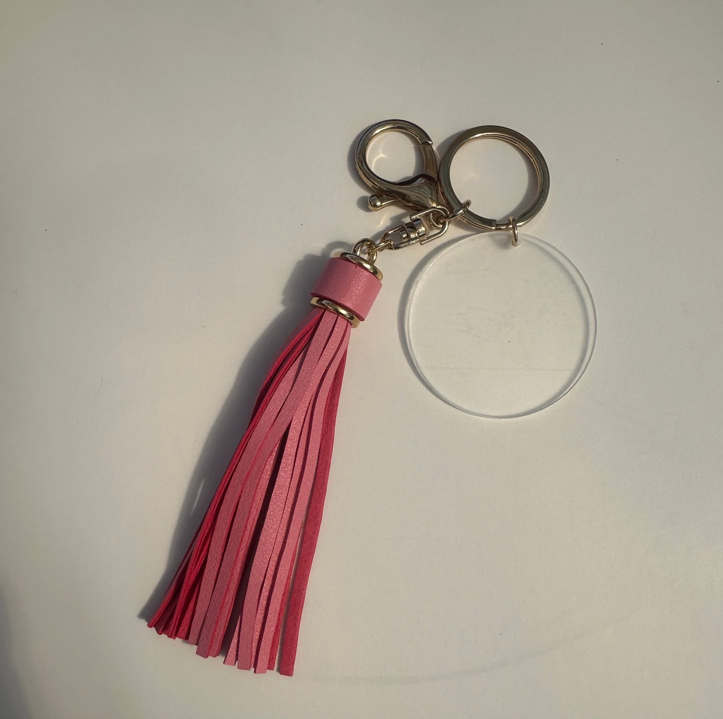 Acrylic Clear Round Keychain With Ring Tassels and Lobster Keychain - Gold