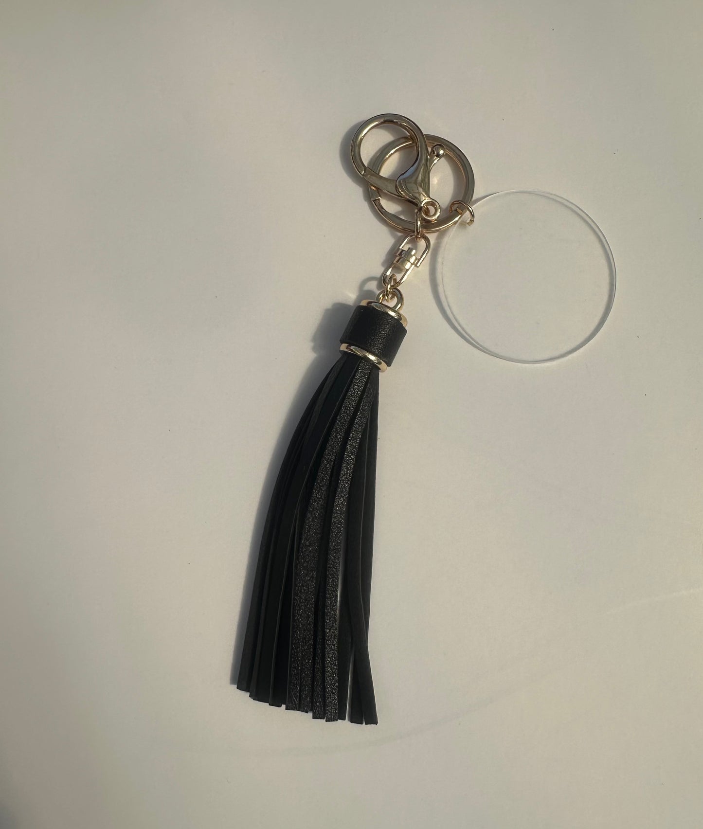 Acrylic Clear Round Keychain With Ring Tassels and Lobster Keychain - Gold