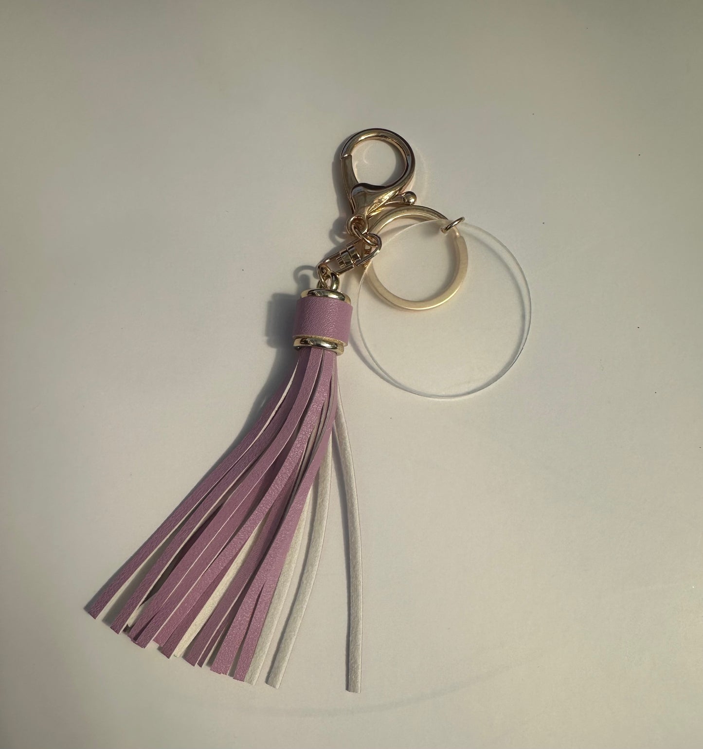 Acrylic Clear Round Keychain With Ring Tassels and Lobster Keychain - Gold