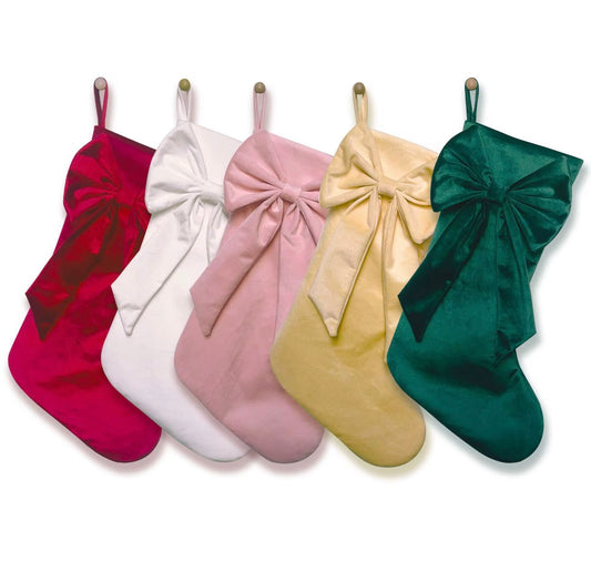 Luxury Velvet Christmas Stocking with Bow & Loop
