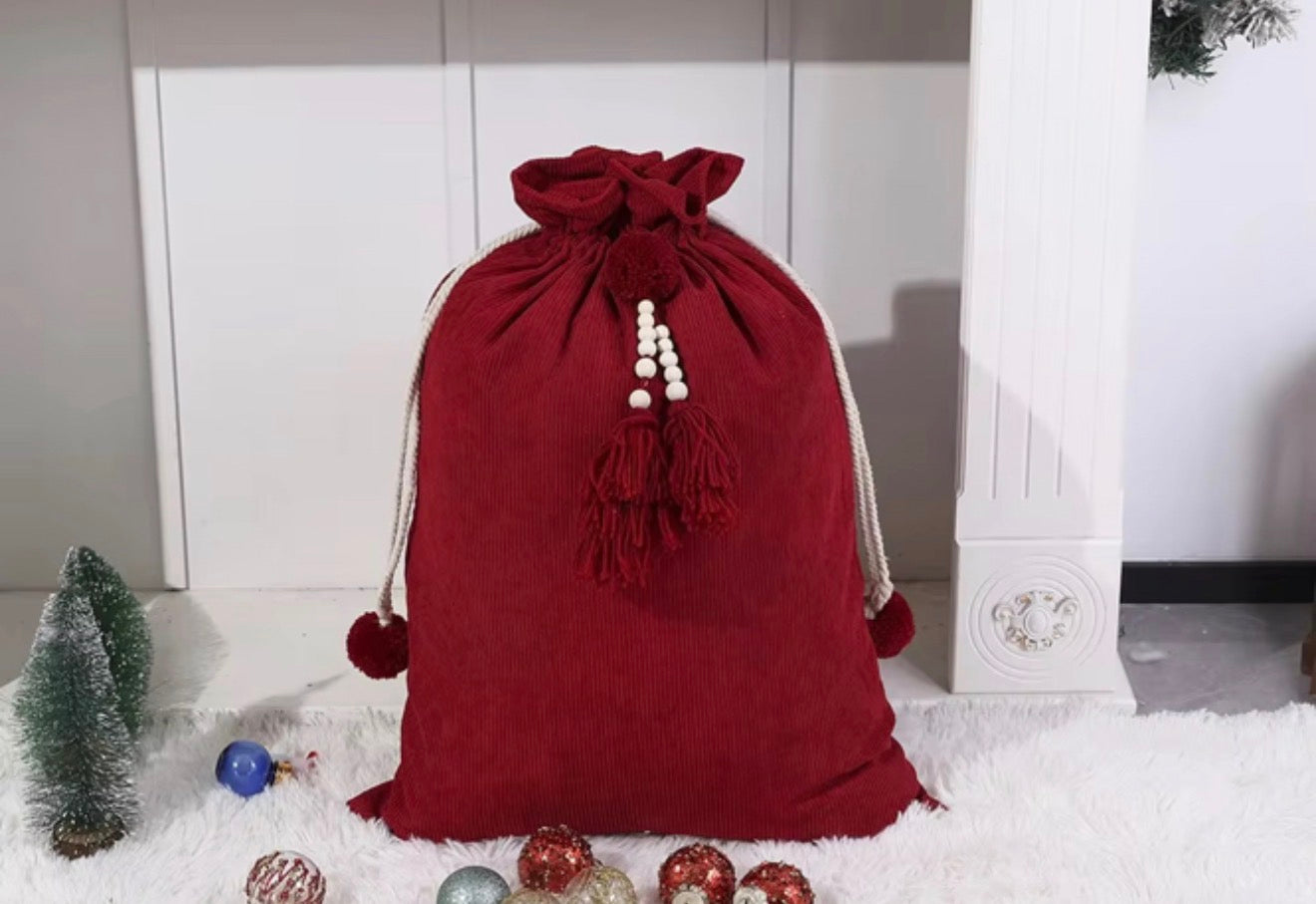 Corduroy Santa Sacks with Tassel- Available in 4 colours