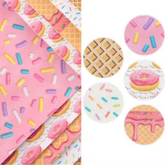 5pcs/set Donuts & Sprinkles Print Faux Leather