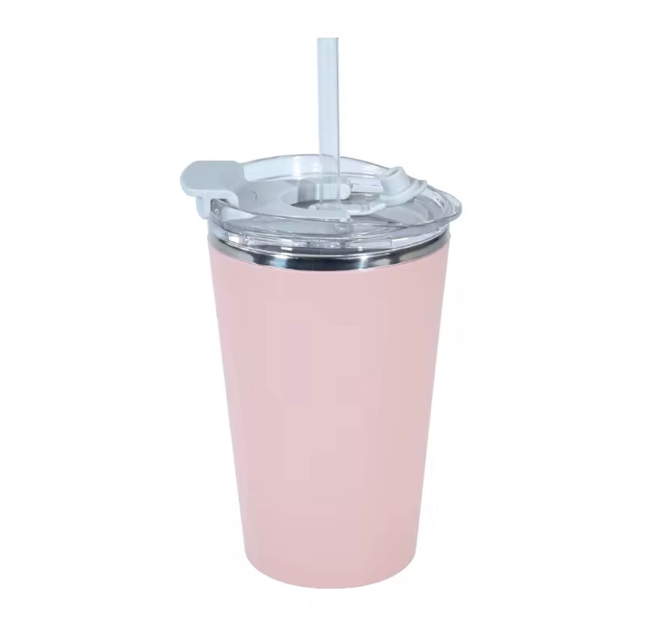 14oz (420ml) Stainless Steel Coffee Cup with flip lid and resealable straw hole.
