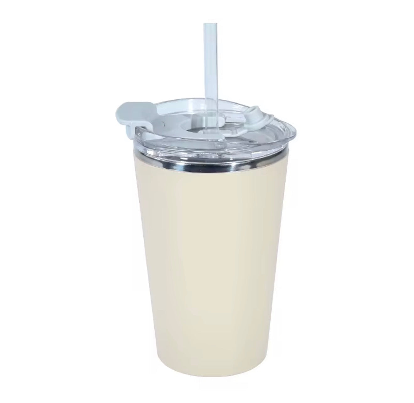 14oz (420ml) Stainless Steel Coffee Cup with flip lid and resealable straw hole.