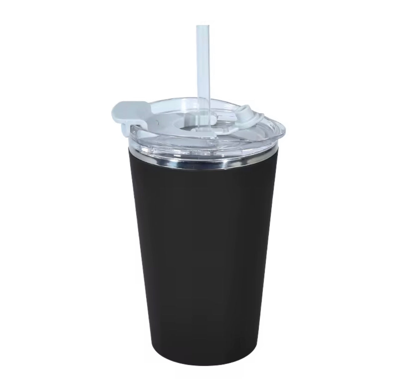 14oz (420ml) Stainless Steel Coffee Cup with flip lid and resealable straw hole.