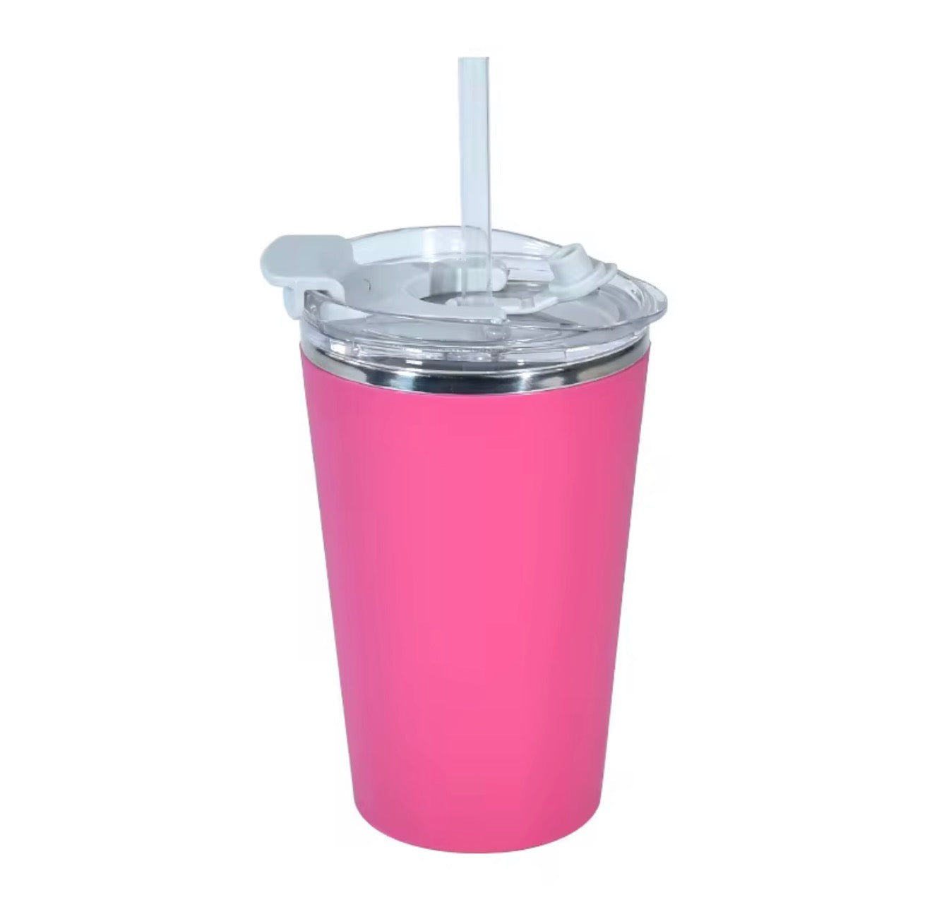 14oz (420ml) Stainless Steel Coffee Cup with flip lid and resealable straw hole.