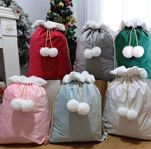 Velvet Blank Santa Sack with Fluffy Pom Pom