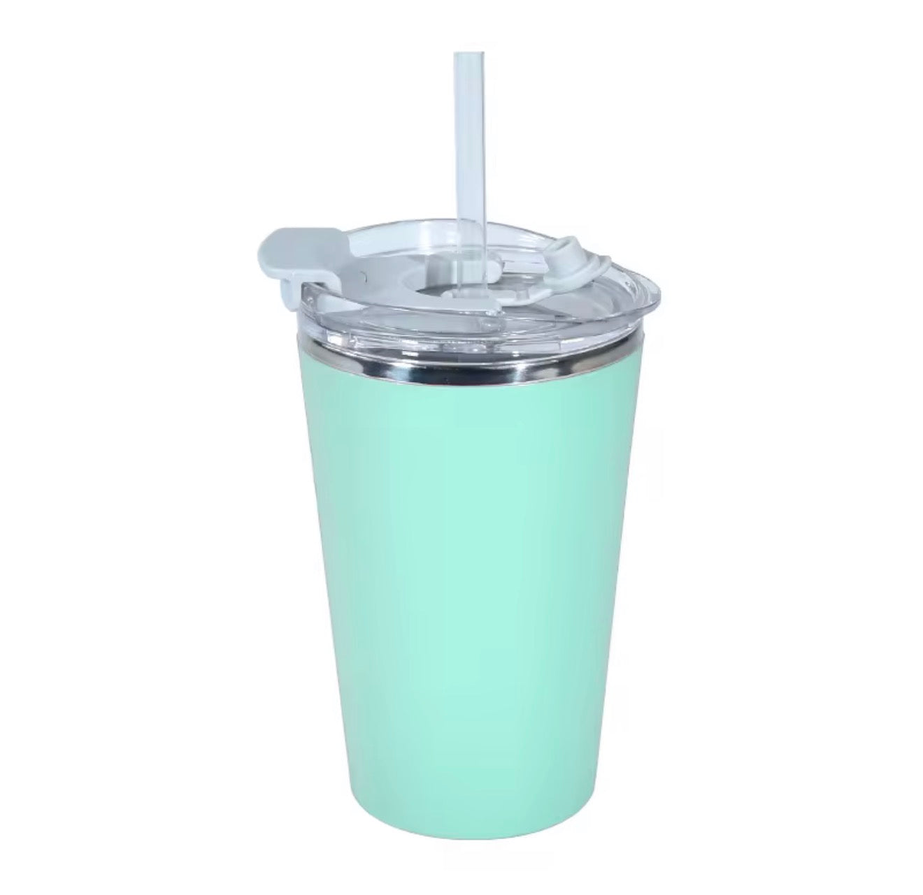 14oz (420ml) Stainless Steel Coffee Cup with flip lid and resealable straw hole.